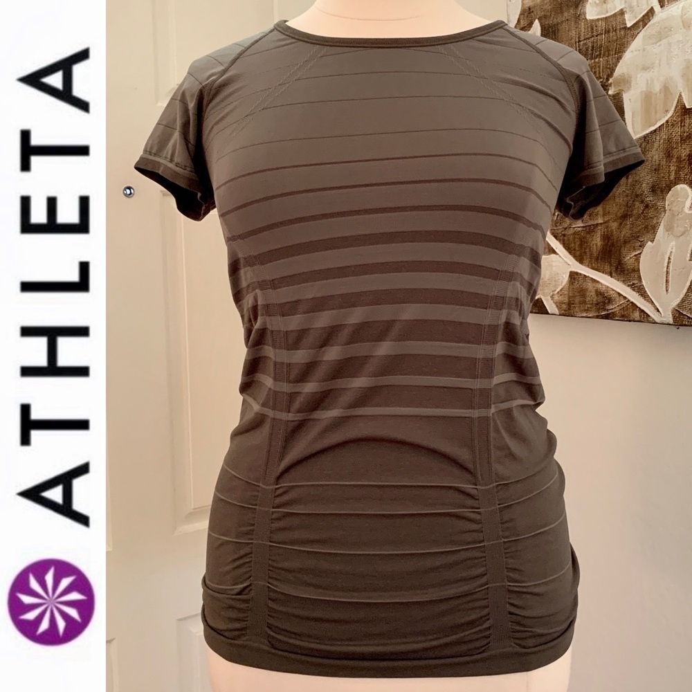 Athleta Fastest Track Gradient Stripe Olive Tee